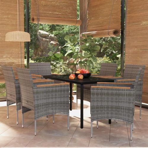 Prolenta Premium - Ensemble À Manger De Jardin Coussins 7pcs Gris Et Noir