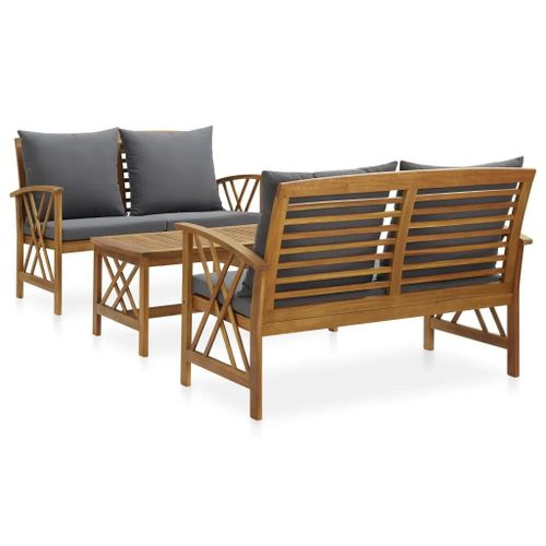 Prolenta Premium - Salon De Jardin 3 Pcs Avec Coussins Bois D'acacia Massif