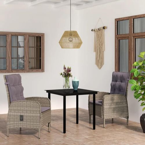 Prolenta Premium - Ensemble À Manger De Jardin Et Coussins 3 Pcs Gris Et Noir