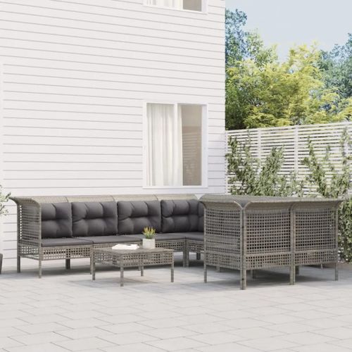 Prolenta Premium - Salon De Jardin 8 Pcs Avec Coussins Gris Résine Tressée
