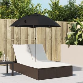 Prolenta Premium - Chaise Longue Double Avec Coussins Et Parasol Marron Poly Rotin