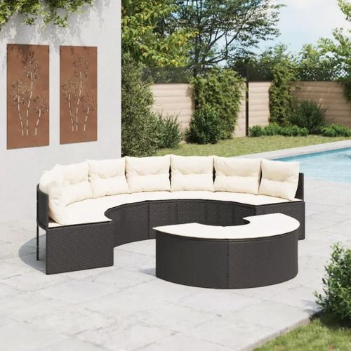 Prolenta Premium - Salon De Jardin 2 Pcs Demi-Rond Noir Résine Tressée