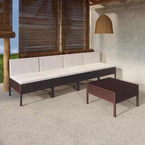 Prolenta Premium - Salon De Jardin 5 Pcs Avec Coussins Résine Tressée Marron