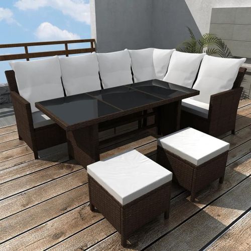 Prolenta Premium - Salon De Jardin 4 Pcs Avec Coussins Résine Tressée Marron