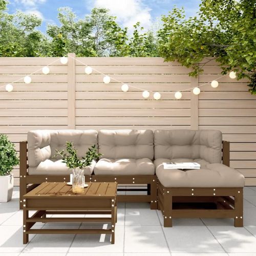 Prolenta Premium - Salon De Jardin 5 Pcs Avec Coussins Marron Miel Bois Massif
