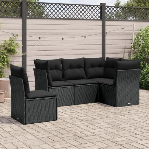 Prolenta Premium - Salon De Jardin 5 Pcs Avec Coussins Noir Résine Tressée