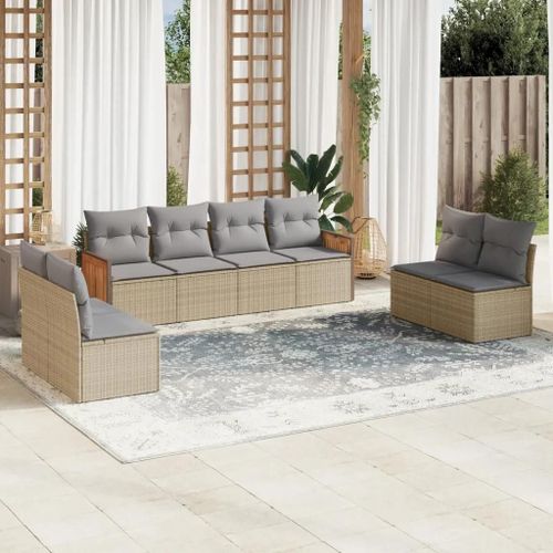 Prolenta Premium - Salon De Jardin Avec Coussins 8 Pcs Beige Résine Tressée