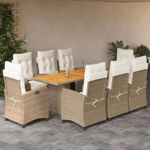Prolenta Premium - Ensemble À Manger De Jardin Et Coussins 9 Pcs Beige Poly Rotin