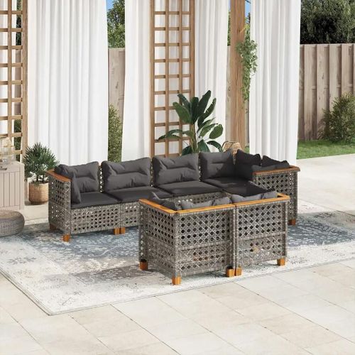 Prolenta Premium - Salon De Jardin Avec Coussins 7 Pcs Gris Résine Tressée