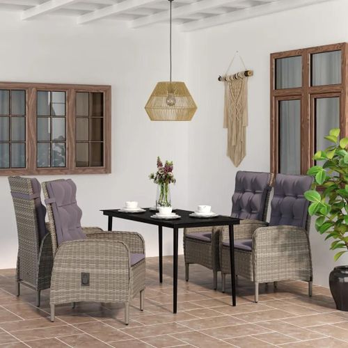 Prolenta Premium - Ensemble À Manger De Jardin Et Coussins 5pcs Gris/Noir