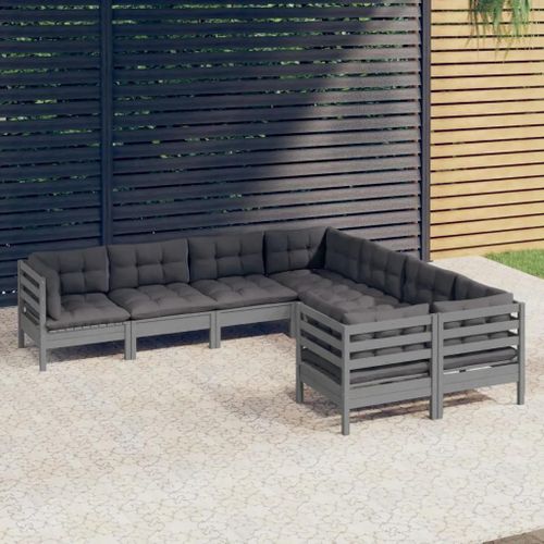 Prolenta Premium - Salon De Jardin 8 Pcs Avec Coussins Gris Bois De Pin Massif
