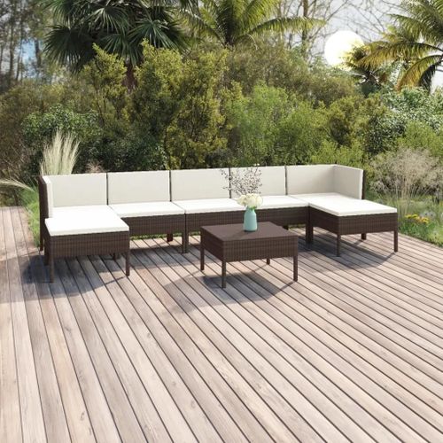 Prolenta Premium - Salon De Jardin 8 Pcs Avec Coussins Résine Tressée Marron