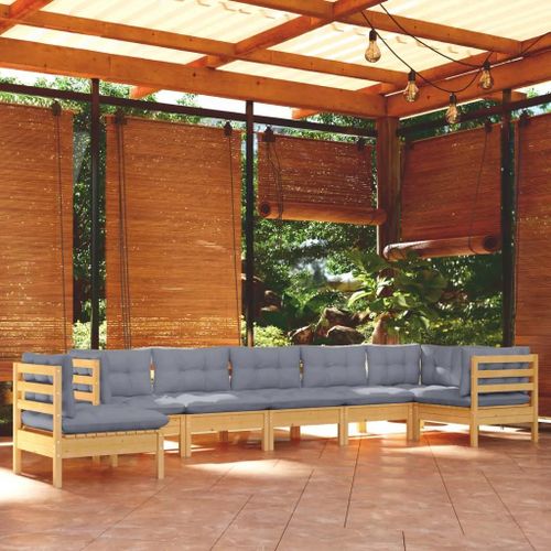 Prolenta Premium - Salon De Jardin 8 Pcs Avec Coussins Gris Bois De Pin Massif