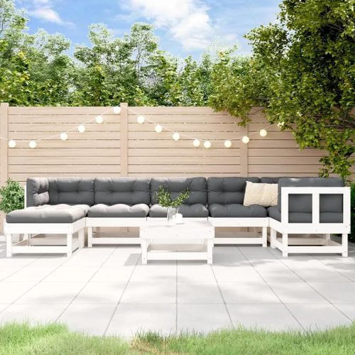Prolenta Premium - Salon De Jardin 8 Pcs Avec Coussins Blanc Bois Massif