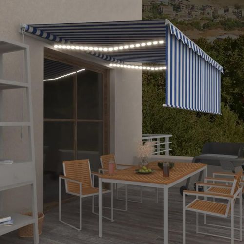 Prolenta Premium - Auvent Manuel Rétractable Avec Store Et Led 4,5x3 M Bleu Blanc