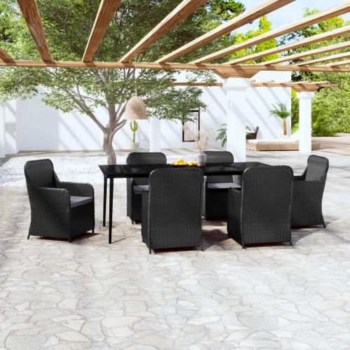 Prolenta Premium - Ensemble À Manger De Jardin Avec Coussins 7 Pcs Noir