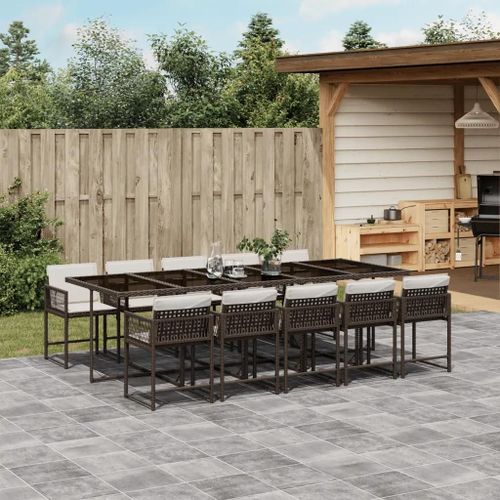 Prolenta Premium - Ensemble À Manger De Jardin Et Coussins 11 Pcs Marron Rotin