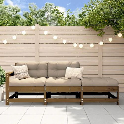 Prolenta Premium - Salon De Jardin 3 Pcs Avec Coussins Marron Miel Bois Massif