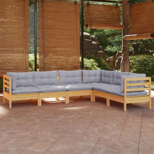 Prolenta Premium - Salon De Jardin 6 Pcs Avec Coussins Gris Bois De Pin Massif