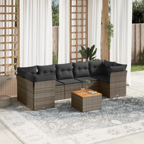 Prolenta Premium - Salon De Jardin 8 Pcs Avec Coussins Gris Résine Tressée