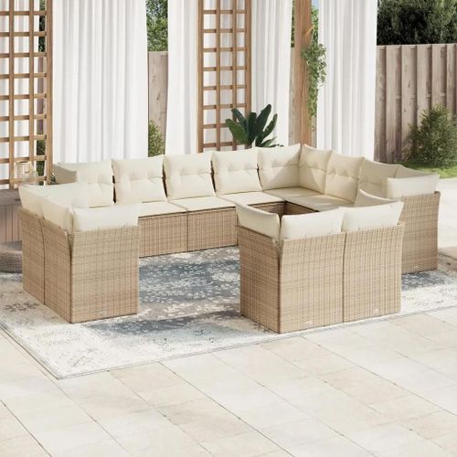 Prolenta Premium - Salon De Jardin Avec Coussins 12 Pcs Beige Résine Tressée