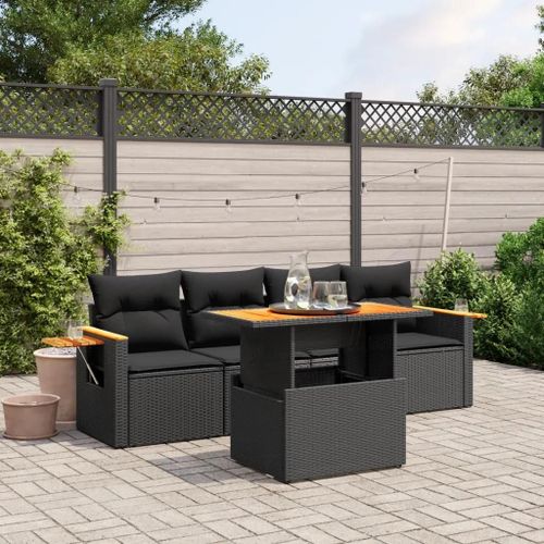Prolenta Premium - Salon De Jardin 5 Pcs Avec Coussins Noir Résine Tressée