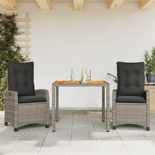 Prolenta Premium - Ensemble À Manger De Jardin 3 Pcs Coussins Gris Résine Tressée