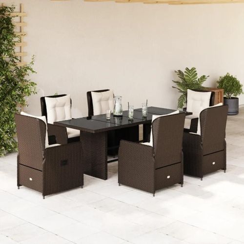 Prolenta Premium - Ensemble À Manger De Jardin Et Coussins 7 Pcs Marron Rotin