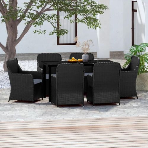 Prolenta Premium - Ensemble À Manger De Jardin Avec Coussins 7 Pcs Noir