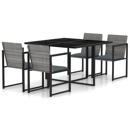 Prolenta Premium - Ensemble À Manger D'extérieur 5pcs Coussins Résine Tressée Gris