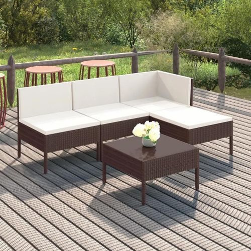 Prolenta Premium - Salon De Jardin 5 Pcs Avec Coussins Résine Tressée Marron