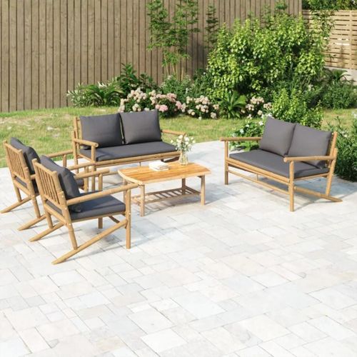 Prolenta Premium - Salon De Jardin 5 Pcs Avec Coussins Gris Foncé Bambou