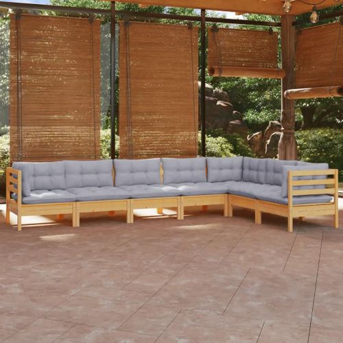 Prolenta Premium - Salon De Jardin 7 Pcs Avec Coussins Gris Bois De Pin Massif