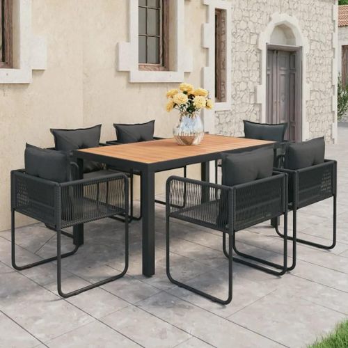 Prolenta Premium - Ensemble À Manger De Jardin 7pcs Pvc Résine Tressée Noir Marron