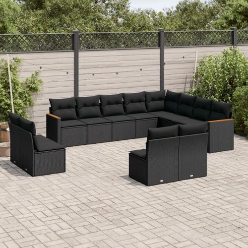 Prolenta Premium - Salon De Jardin 12 Pcs Avec Coussins Noir Résine Tressée