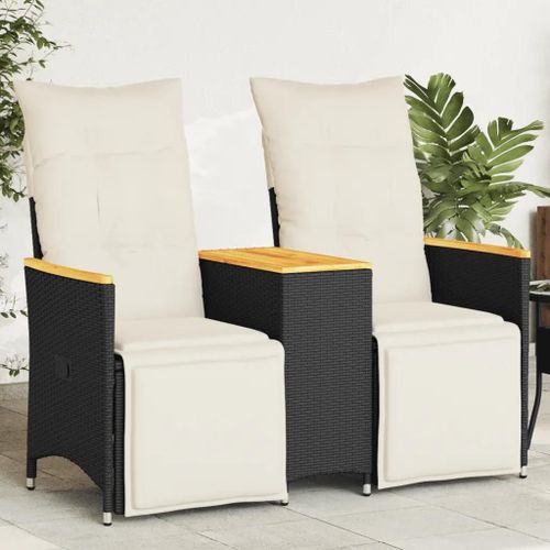Prolenta Premium - Canapé De Jardin Inclinable 2 Places Avec Table Noir Poly Rotin