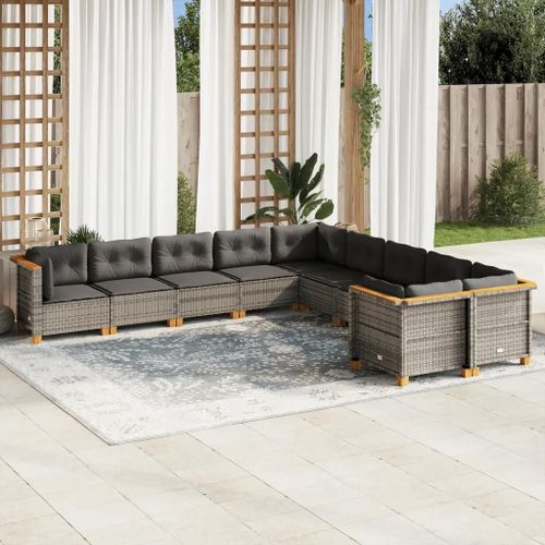 Prolenta Premium - Salon De Jardin Avec Coussins 10 Pcs Gris Résine Tressée