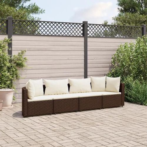 Prolenta Premium - Salon De Jardin 4 Pcs Avec Coussins Marron Résine Tressée
