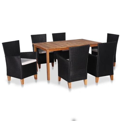 Prolenta Premium - Ensemble À Manger D'extérieur 7 Pcs Résine Tressée Noir Marron