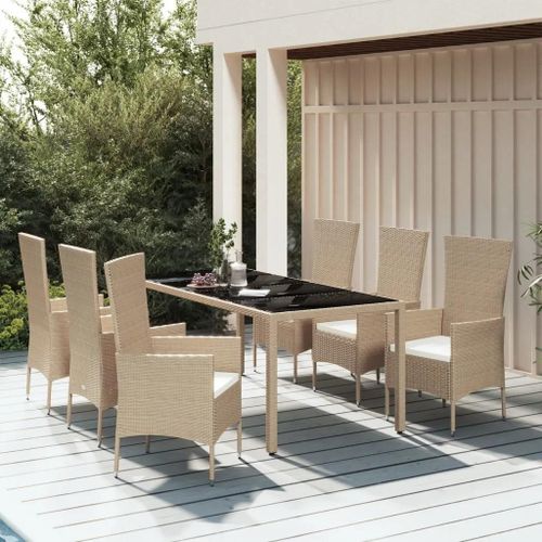 Prolenta Premium - Ensemble À Manger De Jardin Et Coussins 7 Pcs Beige Poly Rotin