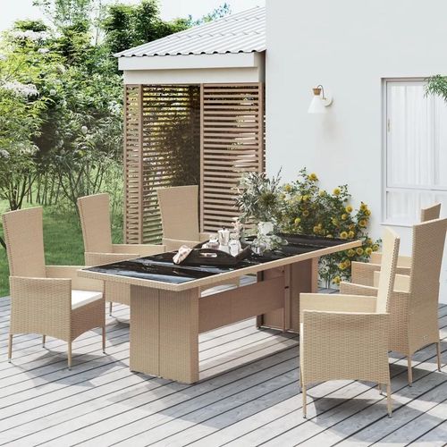 Prolenta Premium - Table De Jardin Plateau En Verre Résine Tressée Verre Trempé
