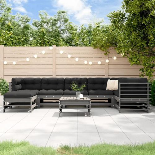 Prolenta Premium - Salon De Jardin 8 Pcs Avec Coussins Gris Bois Massif
