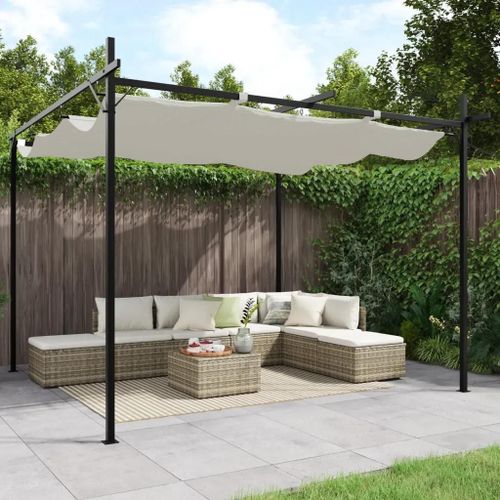 Prolenta Premium - Pergola Avec Toit Rétractable Crème 295x292x230 Cm