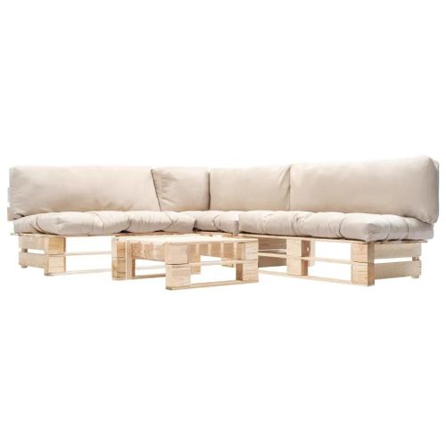 Prolenta Premium - Salon De Jardin Palette 4 Pcs Avec Coussins Sable Bois