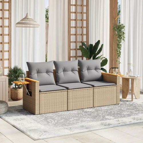 Prolenta Premium - Salon De Jardin Avec Coussins 3 Pcs Beige Résine Tressée