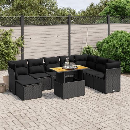 Prolenta Premium - Salon De Jardin 9 Pcs Avec Coussins Noir Résine Tressée