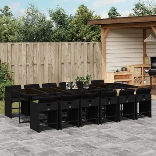 Prolenta Premium - Ensemble À Manger De Jardin 13 Pcs Coussins Noir Résine Tressée