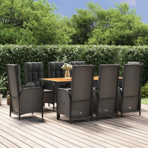 Prolenta Premium - Ensemble À Manger Jardin 9pcs Et Coussins Noir Résine Tressée