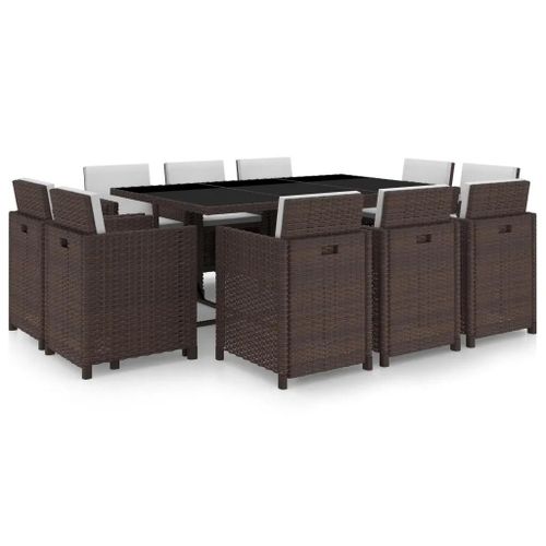 Prolenta Premium - Ensemble À Manger D'extérieur Et Coussins 11 Pcs Résine Tressée