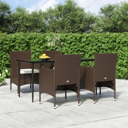 Prolenta Premium - Ensemble À Manger De Jardin Coussins 5 Pcs Marron/Noir